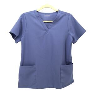 Mandala 6 pocket Scrub Top Deep Periwinkle Small S V Neck Nursing Healthcare